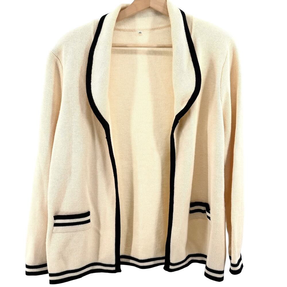 Vintage 90s Cream 100% Merino Wool Preppy Shawl Collar Cardigan